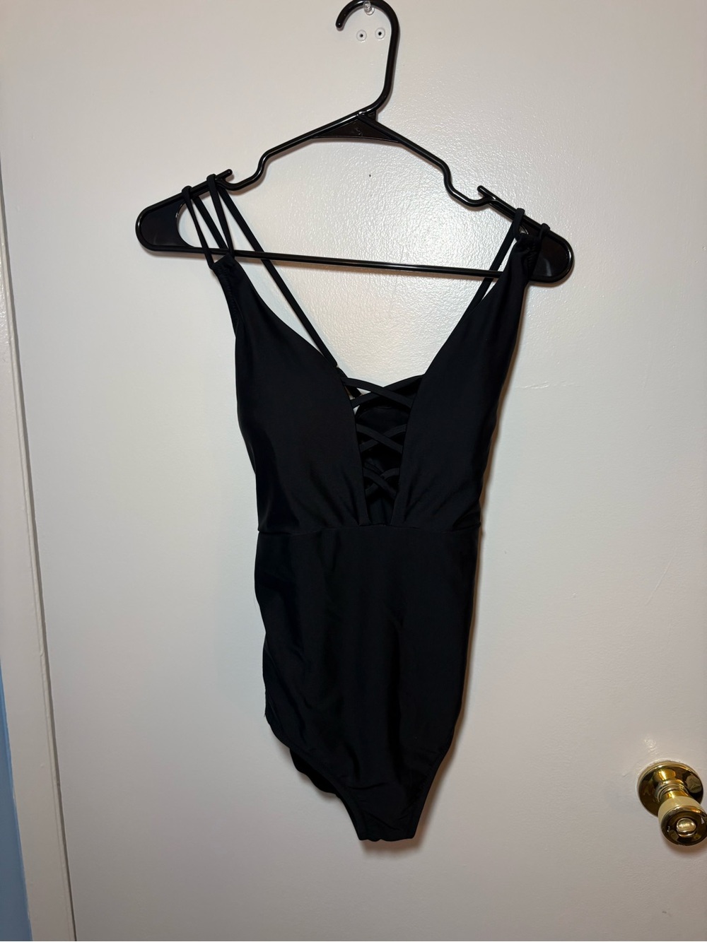 Jessica Simpson Black Crisscross V-Neck One-Piece Swimsuit